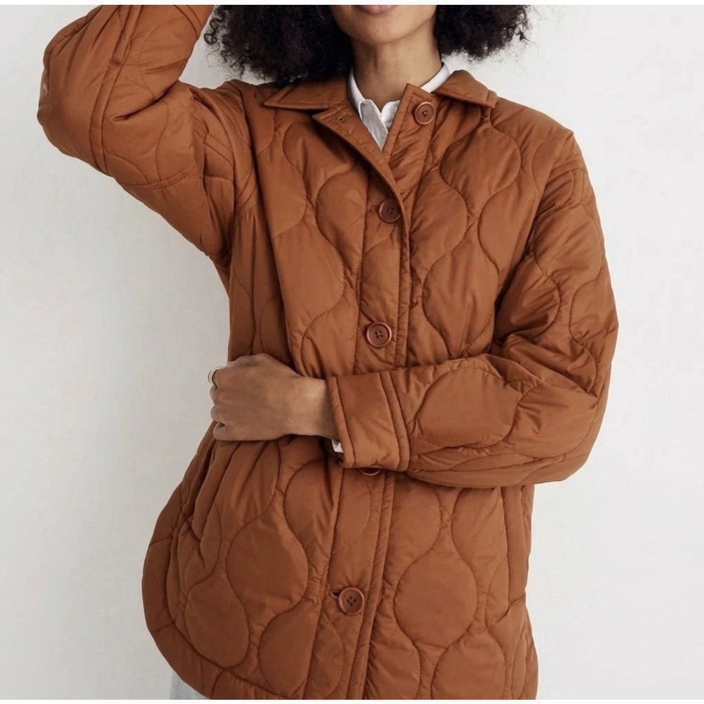 Madewell Airpuff Shirt Rust Jacket Sz M Oversized Quilted Button Up Shacket Fall